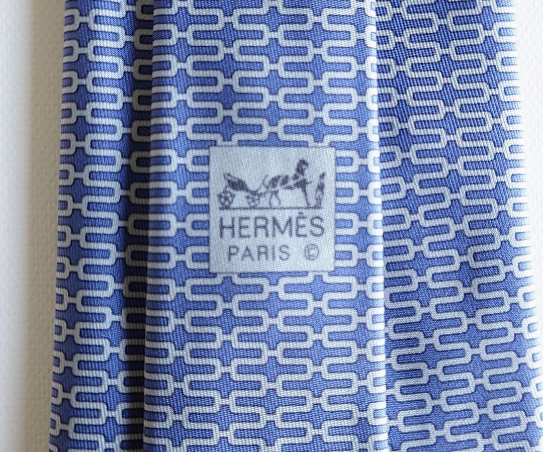 HERMES 青色 パターン ネクタイ　未使用