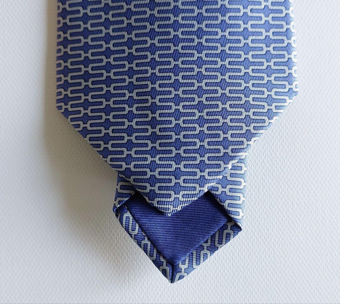 HERMES 青色 パターン ネクタイ　未使用