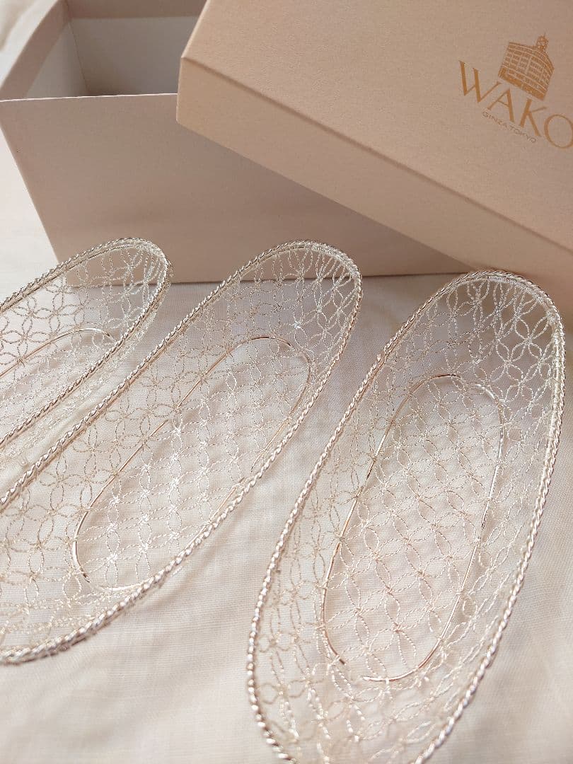 【サボテン】銀座和光 WAKO 網目模様銀仕上げおしぼりトレイ 5個セット