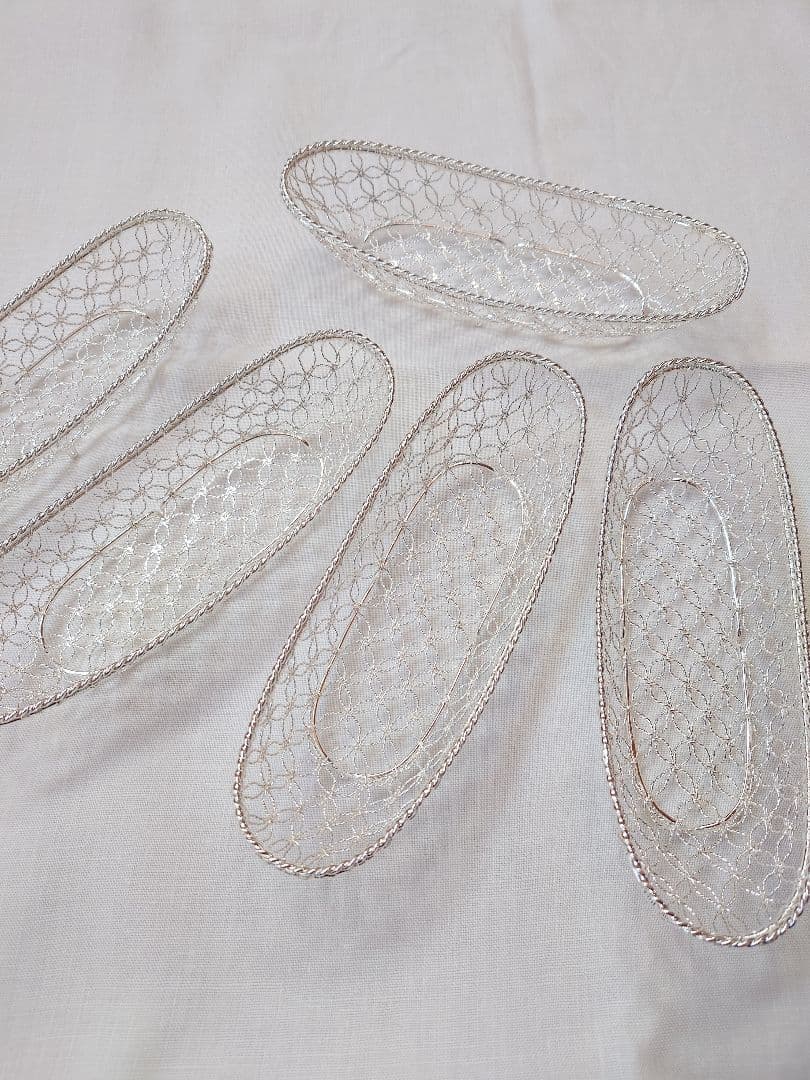 【サボテン】銀座和光 WAKO 網目模様銀仕上げおしぼりトレイ 5個セット