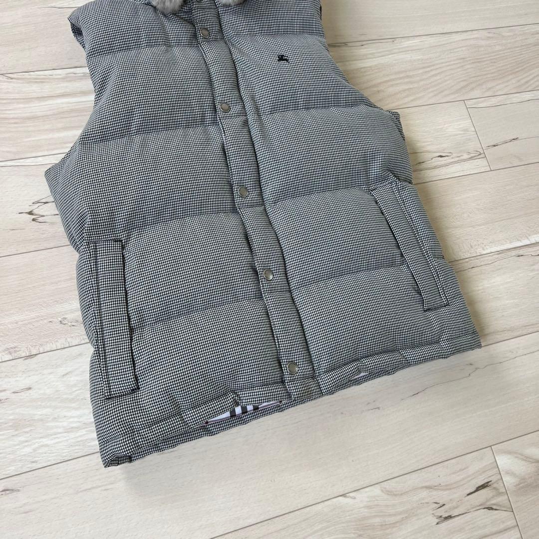 バーバリーブラックレーベル 千鳥 フード リアルファー ダウン ベスト L