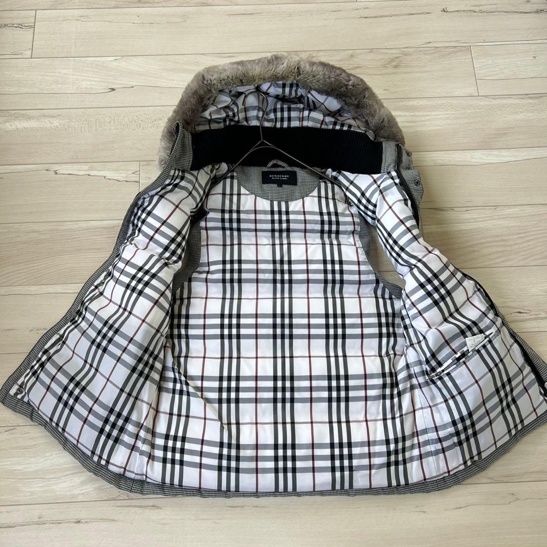バーバリーブラックレーベル 千鳥 フード リアルファー ダウン ベスト L