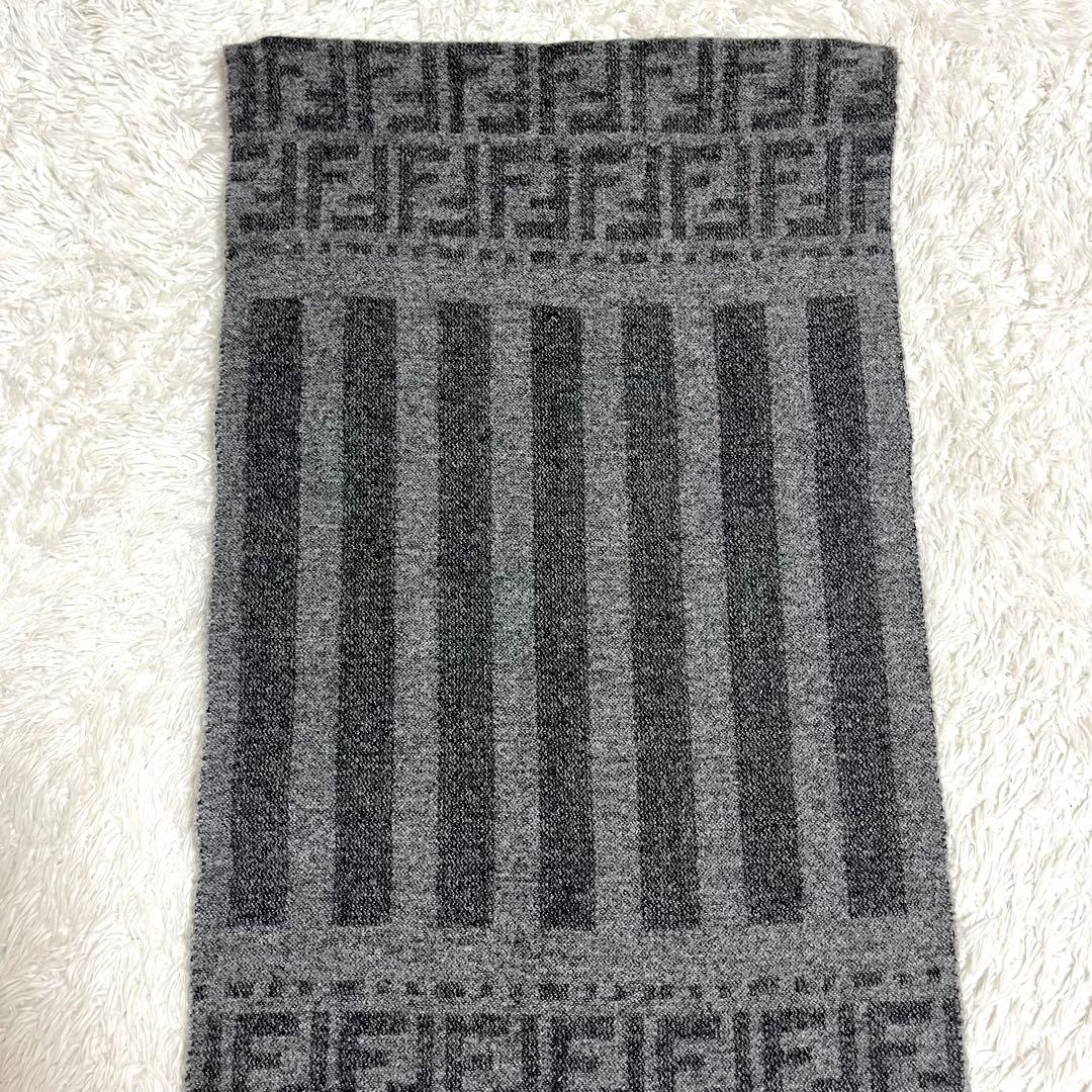 FENDI フェンディ マフラー フリンジ ズッカ柄 ズッキーノ ウール グレー