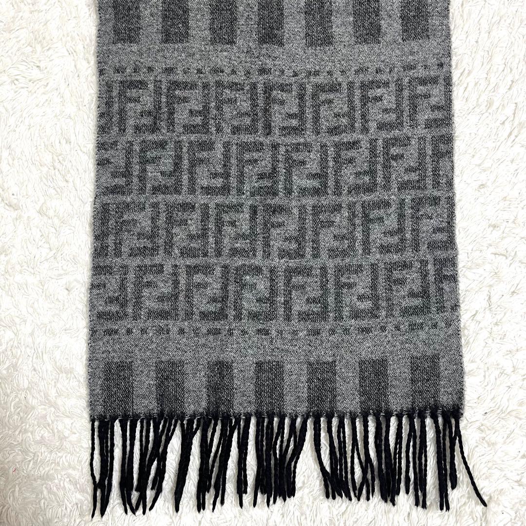 FENDI フェンディ マフラー フリンジ ズッカ柄 ズッキーノ ウール グレー
