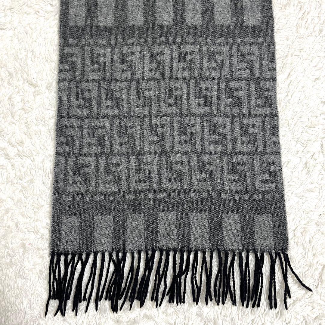 FENDI フェンディ マフラー フリンジ ズッカ柄 ズッキーノ ウール グレー