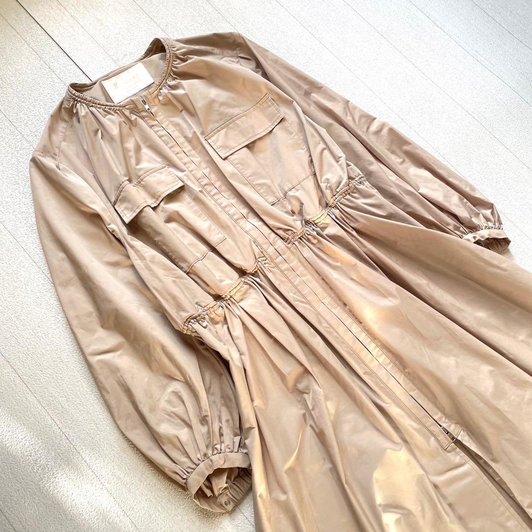 Ballsey ライトタフタ ジップアップロングコート　ライトベージュ　38