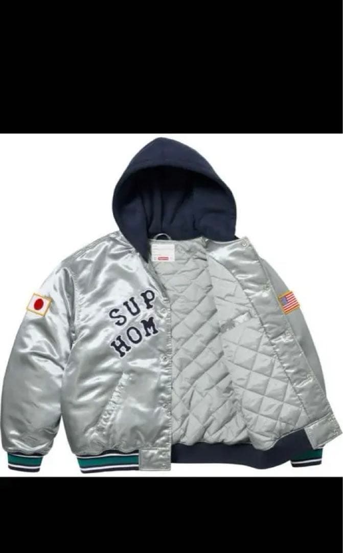 ジャケット・アウター Supreme run Satin Hooded Varsity Jk