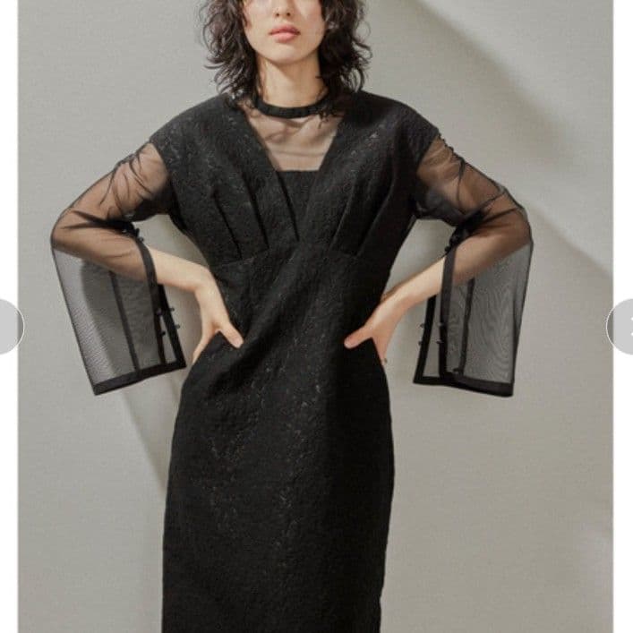 ANDRESD Vラインジャガードドレス ワンピース 結婚式 お呼ばれ