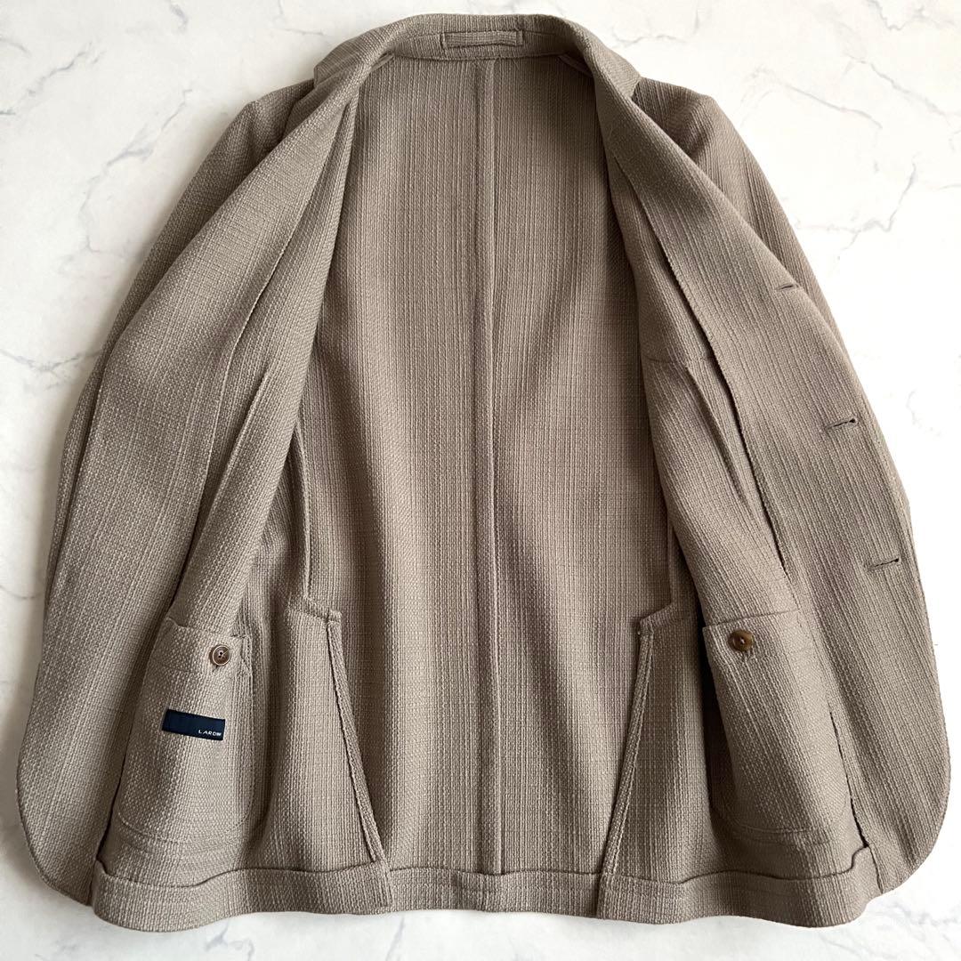 【美品】LARDINI テーラードジャケット ベージュ ウール ホップサック