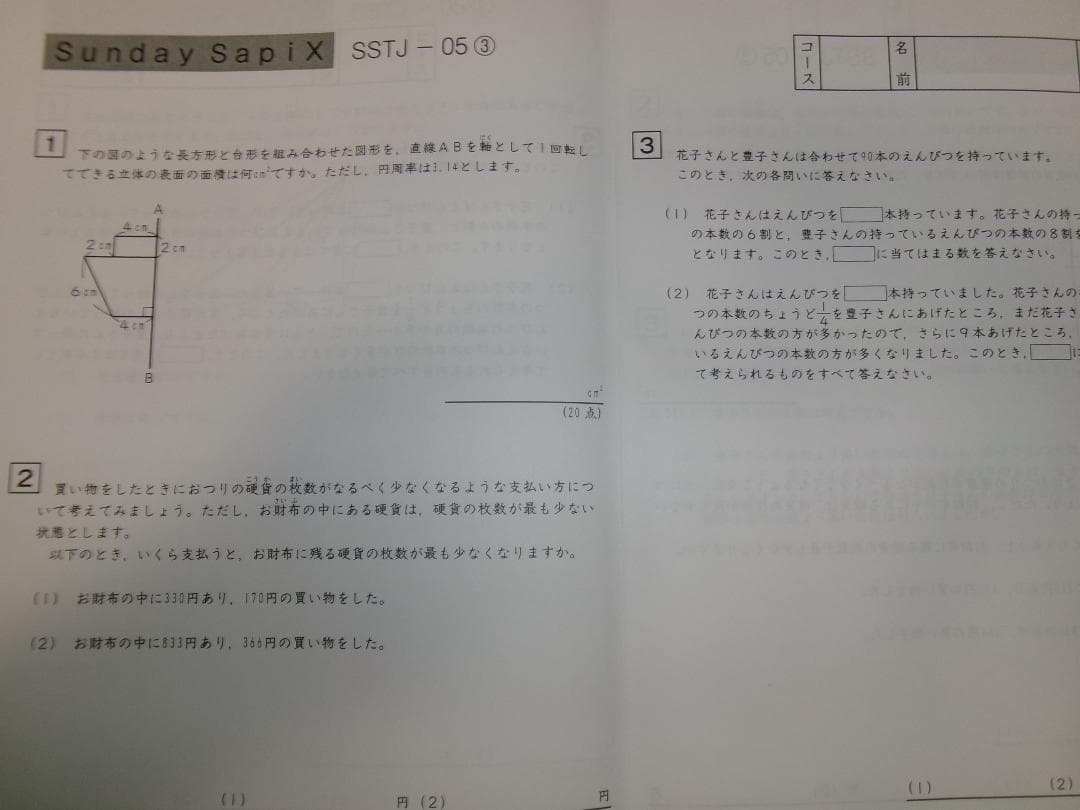 サピックス ＳＳ特訓＊６年＊算数／豊島岡 対策プリント＊全１７回＊書込少＊貴重