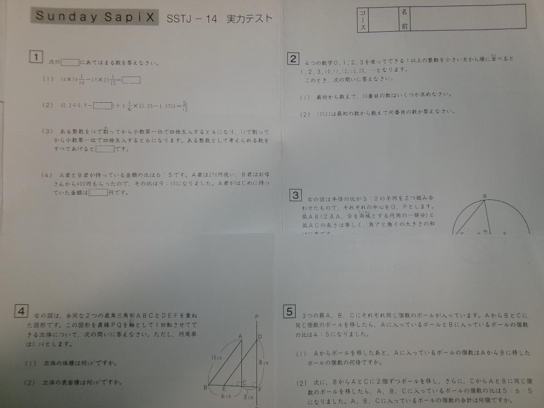 サピックス ＳＳ特訓＊６年＊算数／豊島岡 対策プリント＊全１７回＊書込少＊貴重