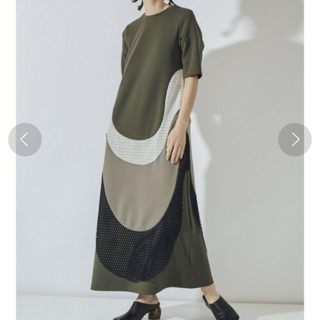 UN3D. 華やかカーブ 切替 メッシュデザイン ロング ワンピース M 半袖