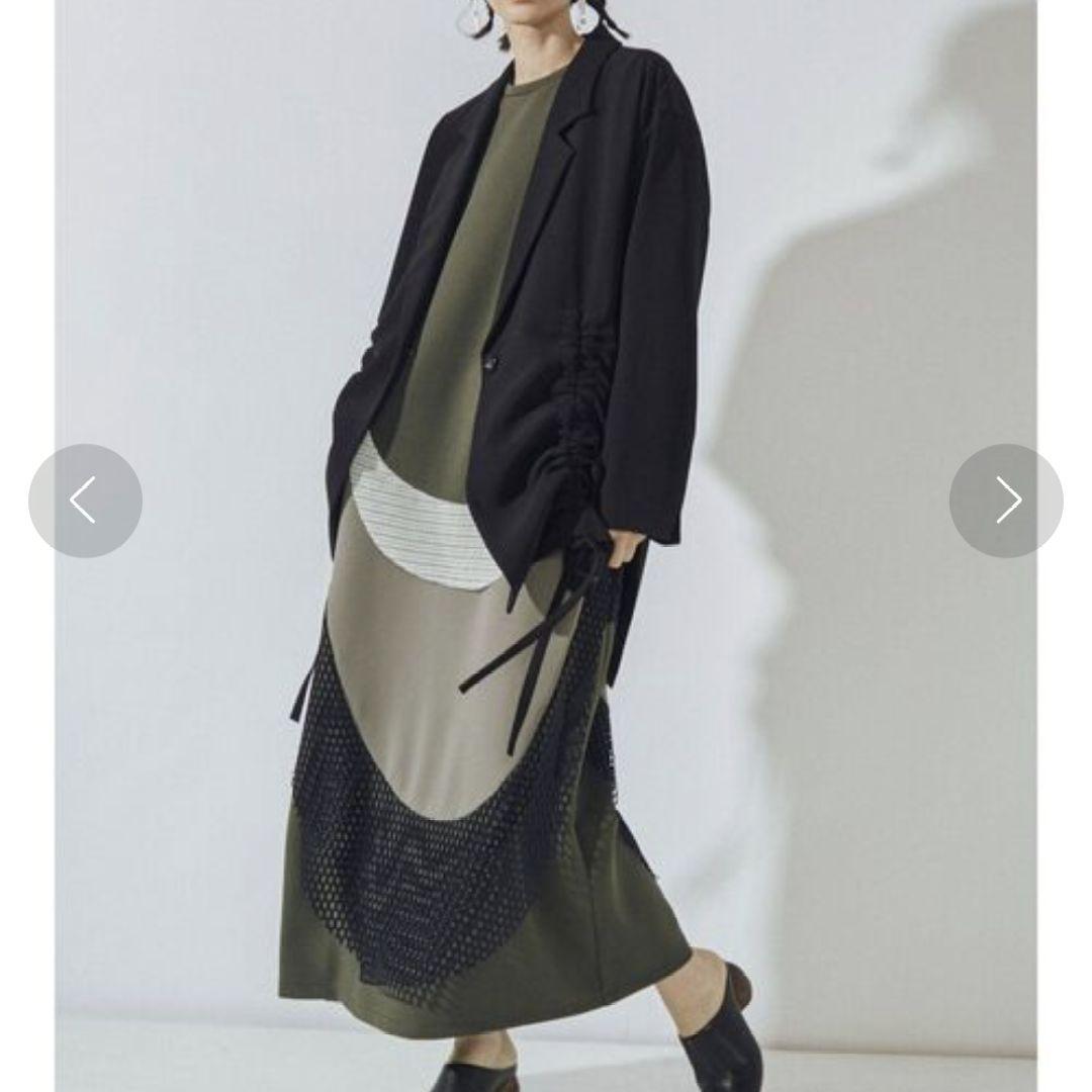 UN3D. 華やかカーブ 切替 メッシュデザイン ロング ワンピース M 半袖