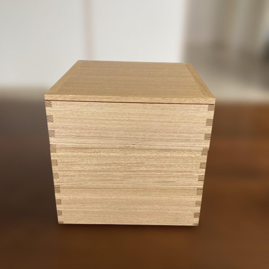 松屋漆器店　白木三段重箱6寸　仕切り4 小皿9お包み風呂敷付き　おせち遠足