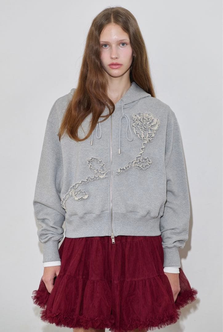 【Blue】SINOON Rose Frill Hoodie Zipup