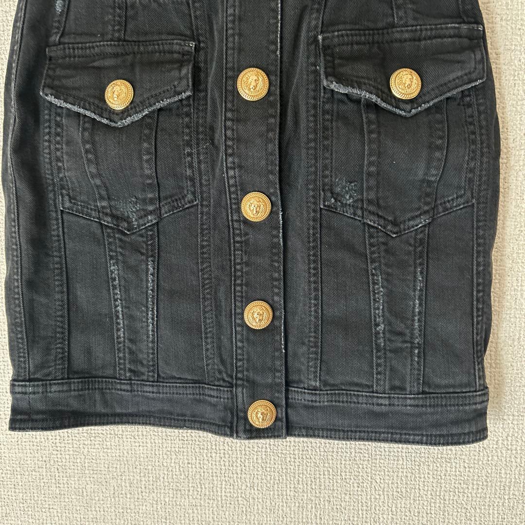 BALMAIN バルマン　ゴールドボタン　ウォッシュドダメージ　デニムスカート