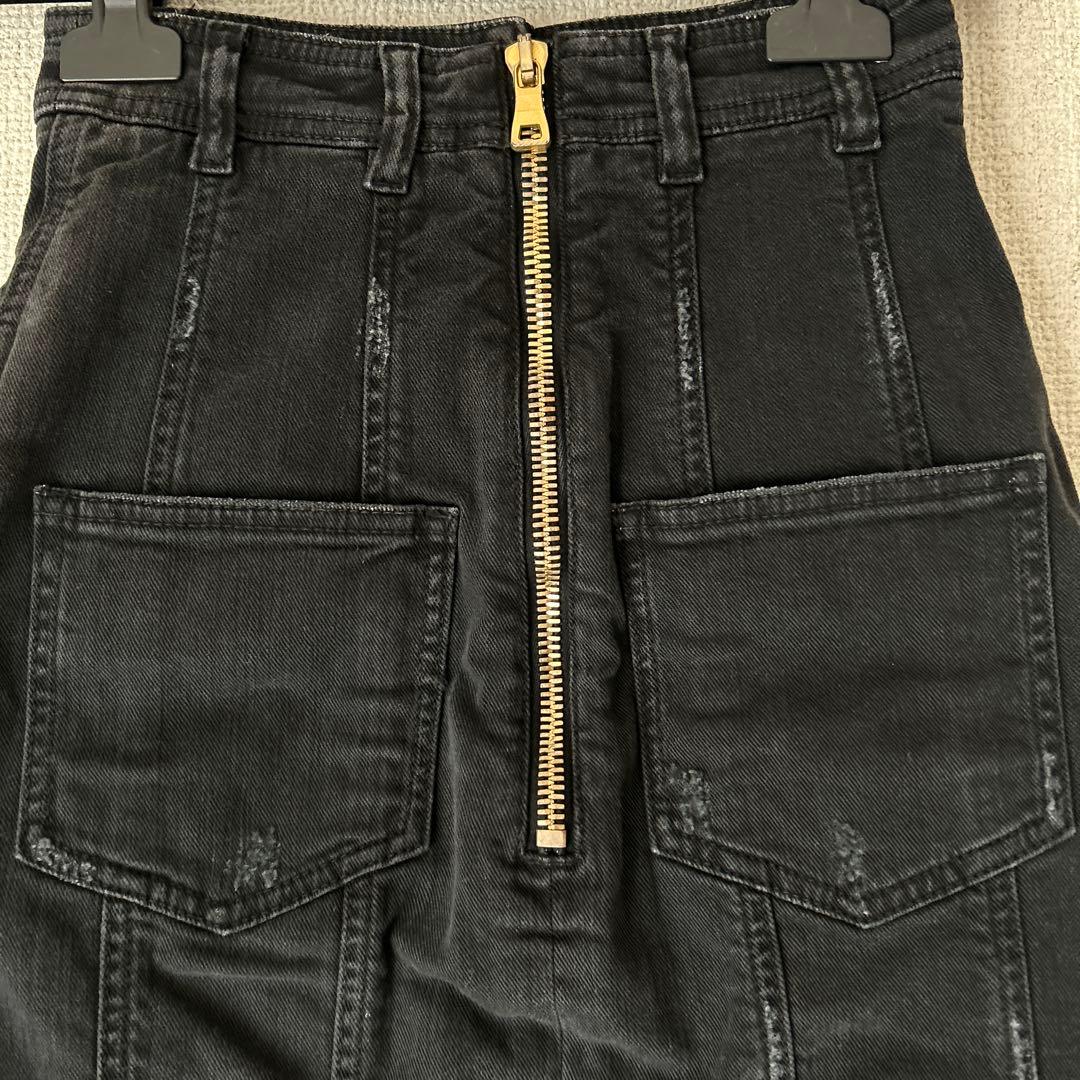 BALMAIN バルマン　ゴールドボタン　ウォッシュドダメージ　デニムスカート