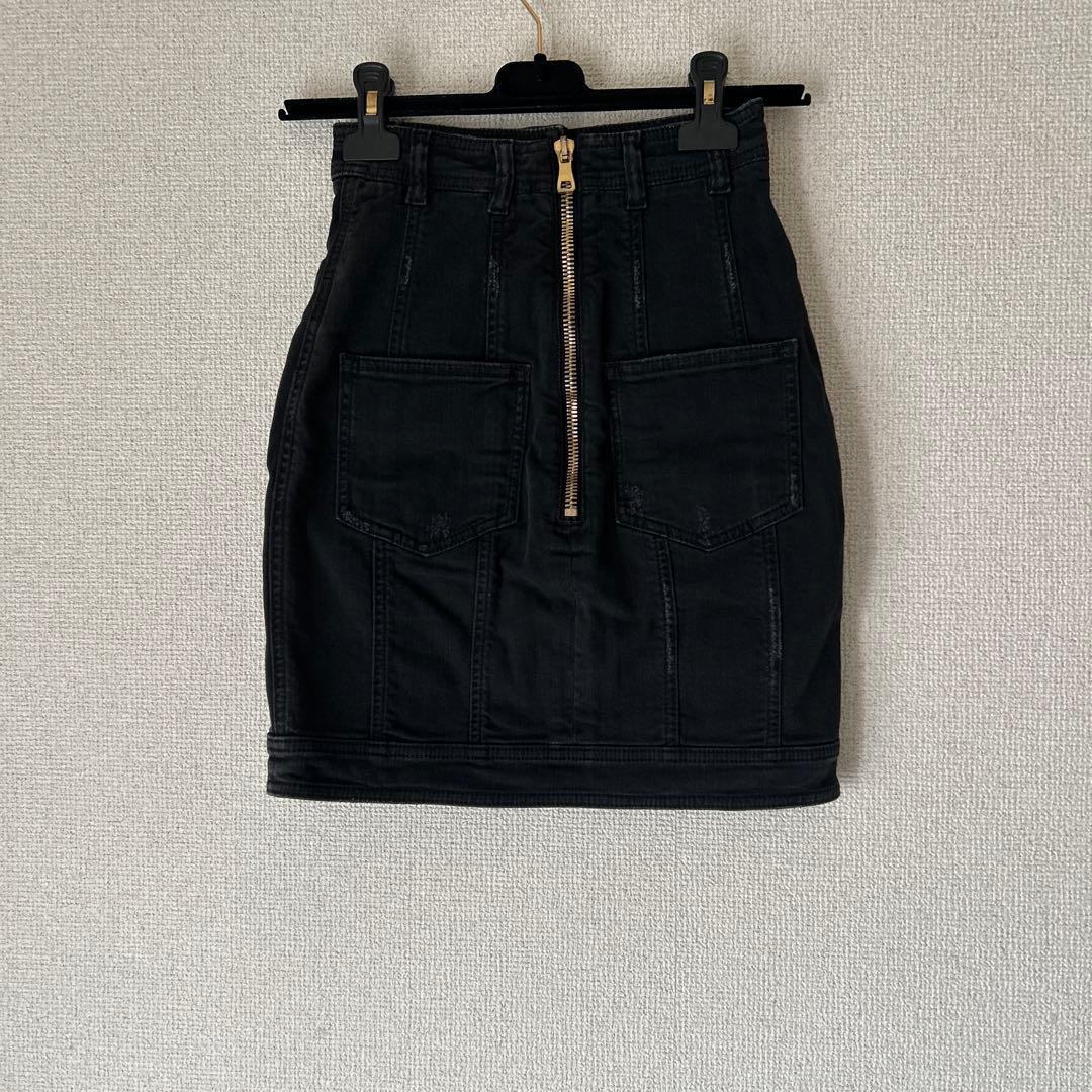 BALMAIN バルマン　ゴールドボタン　ウォッシュドダメージ　デニムスカート