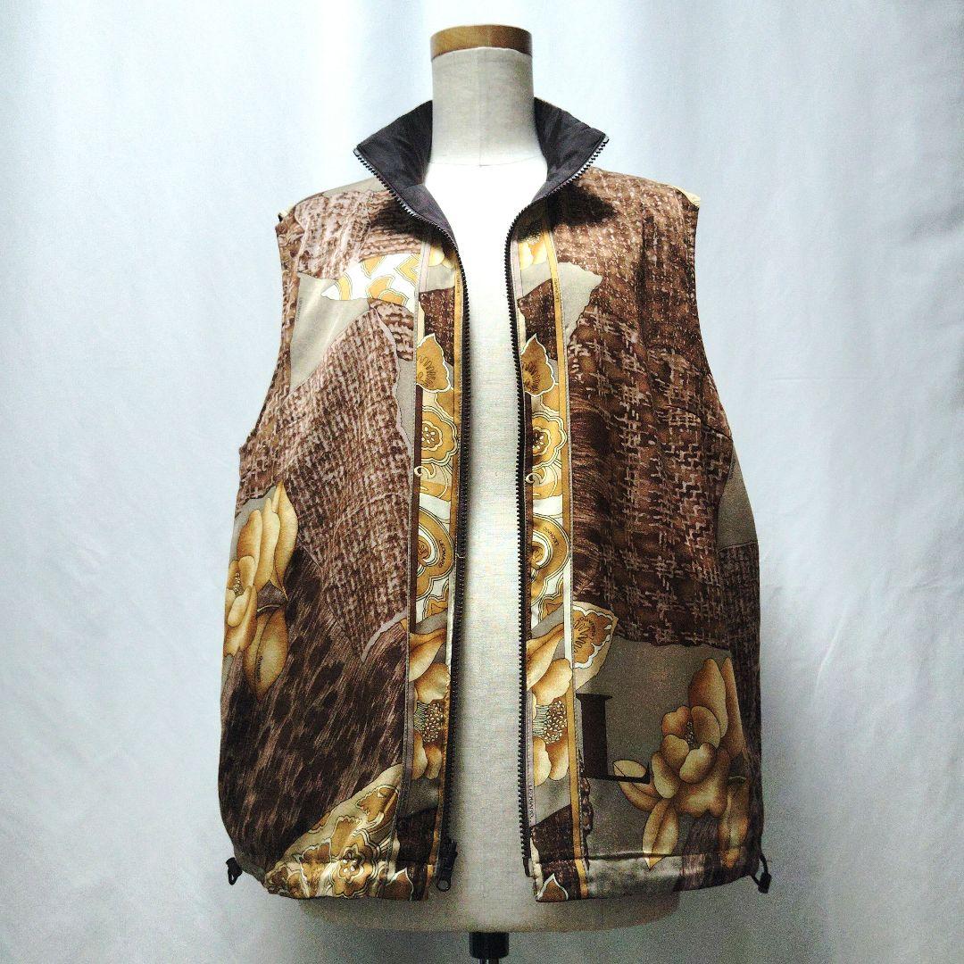 LEONARD　レオナール　花柄リバーシブルベスト　クレイジーパターン　LL