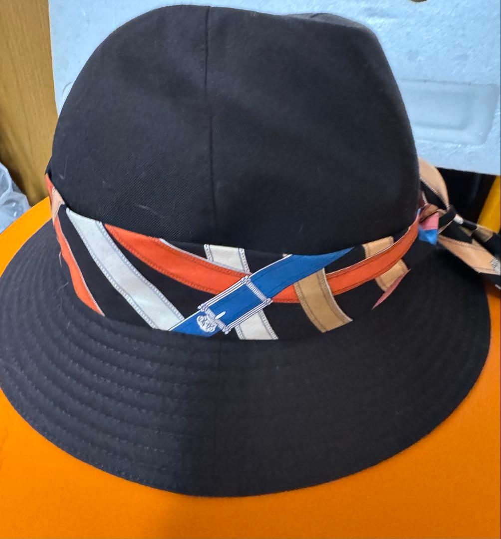 エルメス ハットOLGA オルガ ツイリー付き+ツイリー３種＋箱付き56黒
