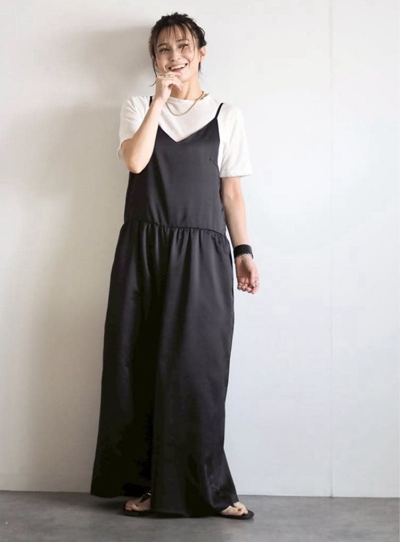 ANIECA サテンキャミサロペット　ブラック