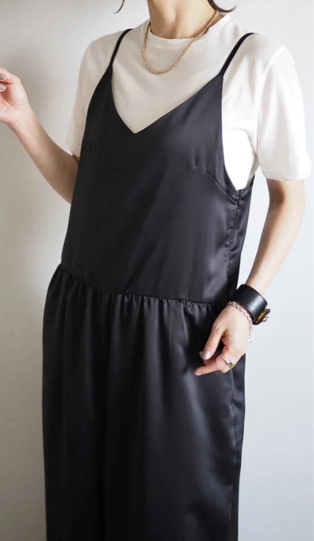 ANIECA サテンキャミサロペット　ブラック