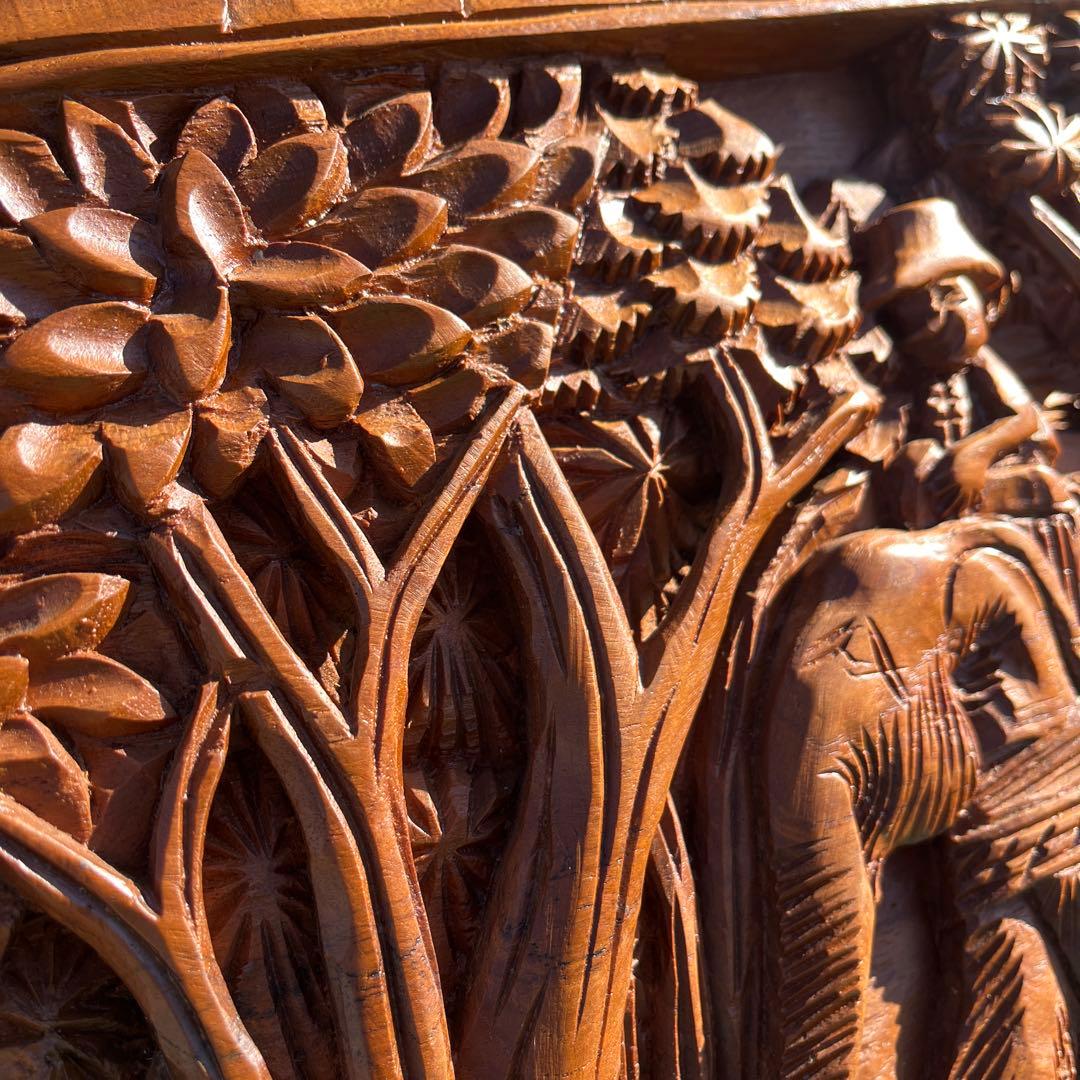 タイ製 手彫り 象 壁掛け木彫アート アジアン 彫刻 雑貨 ヴィンテージ