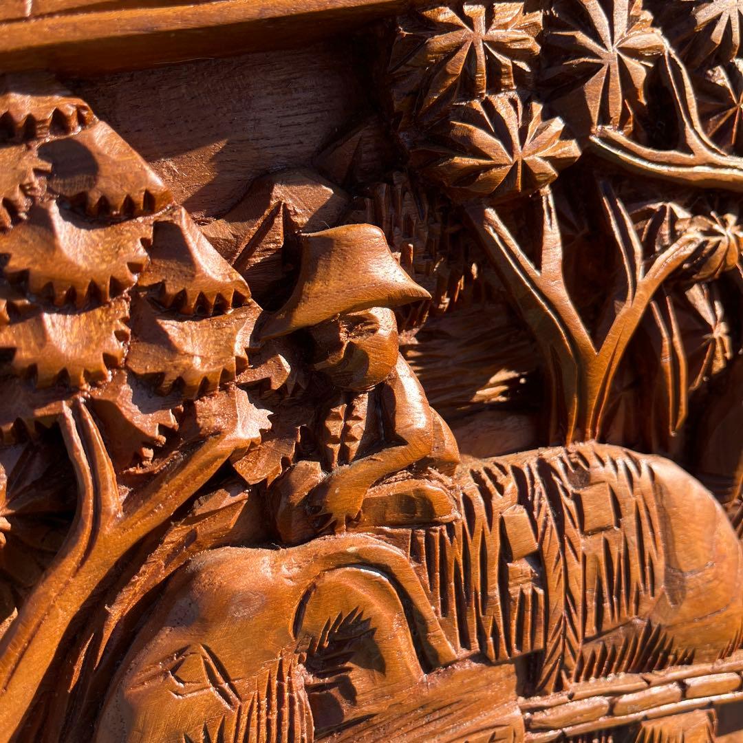 タイ製 手彫り 象 壁掛け木彫アート アジアン 彫刻 雑貨 ヴィンテージ