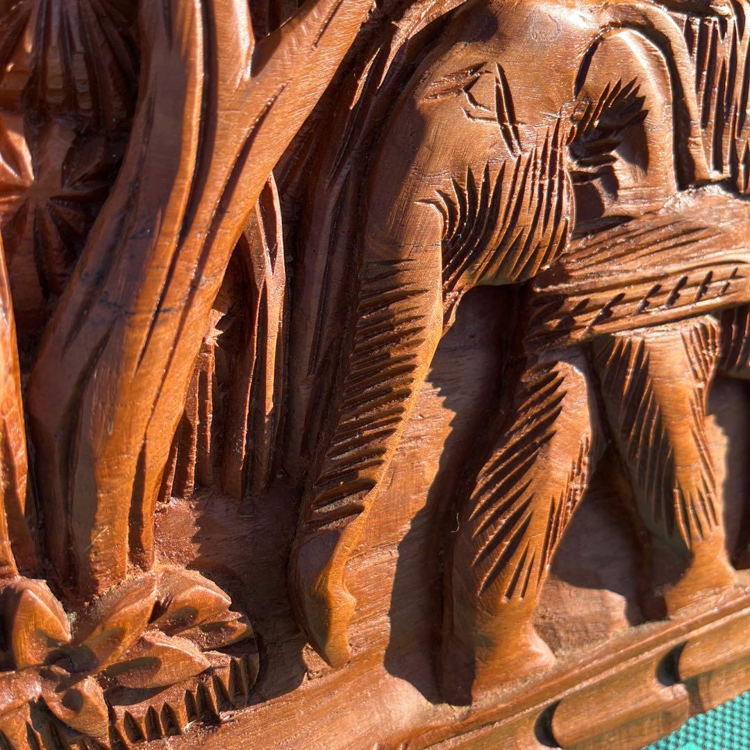 タイ製 手彫り 象 壁掛け木彫アート アジアン 彫刻 雑貨 ヴィンテージ