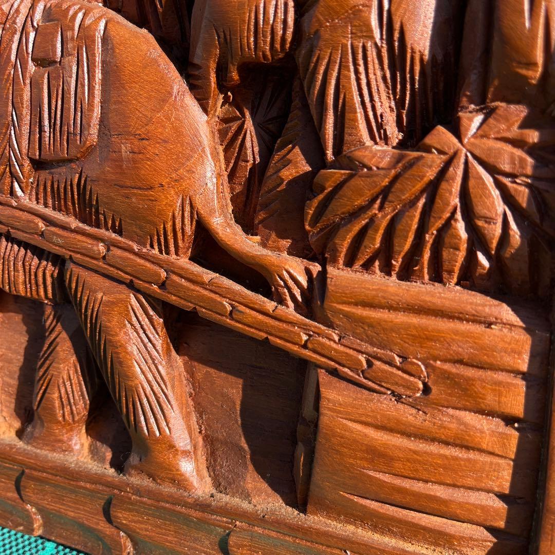 タイ製 手彫り 象 壁掛け木彫アート アジアン 彫刻 雑貨 ヴィンテージ