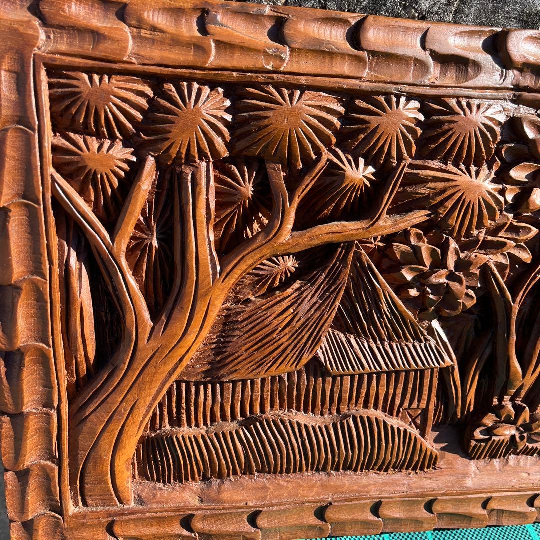 タイ製 手彫り 象 壁掛け木彫アート アジアン 彫刻 雑貨 ヴィンテージ