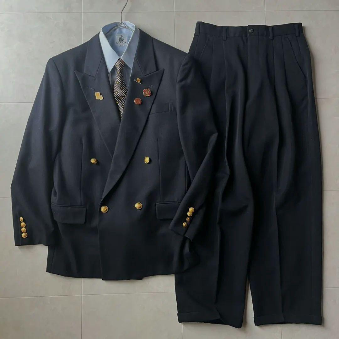 豪華5点セット 小さめ vintage 金ボタン ダブルスーツ 紺