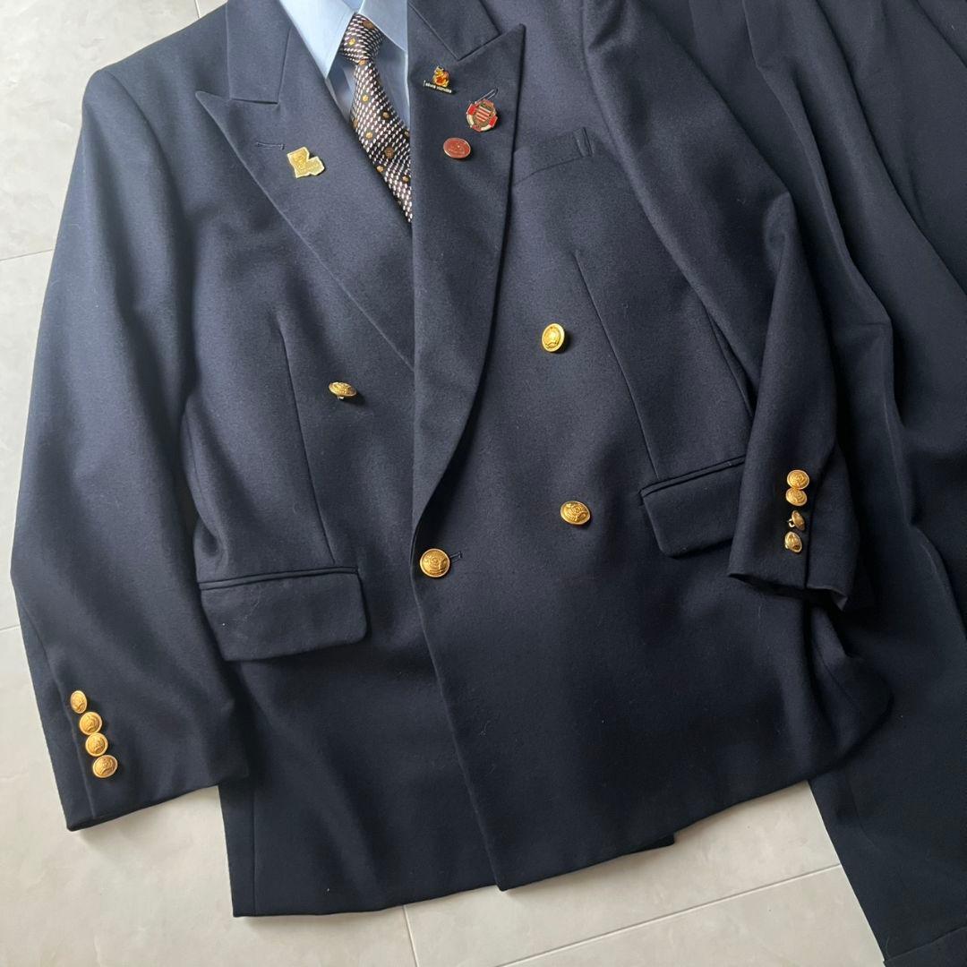 豪華5点セット 小さめ vintage 金ボタン ダブルスーツ 紺