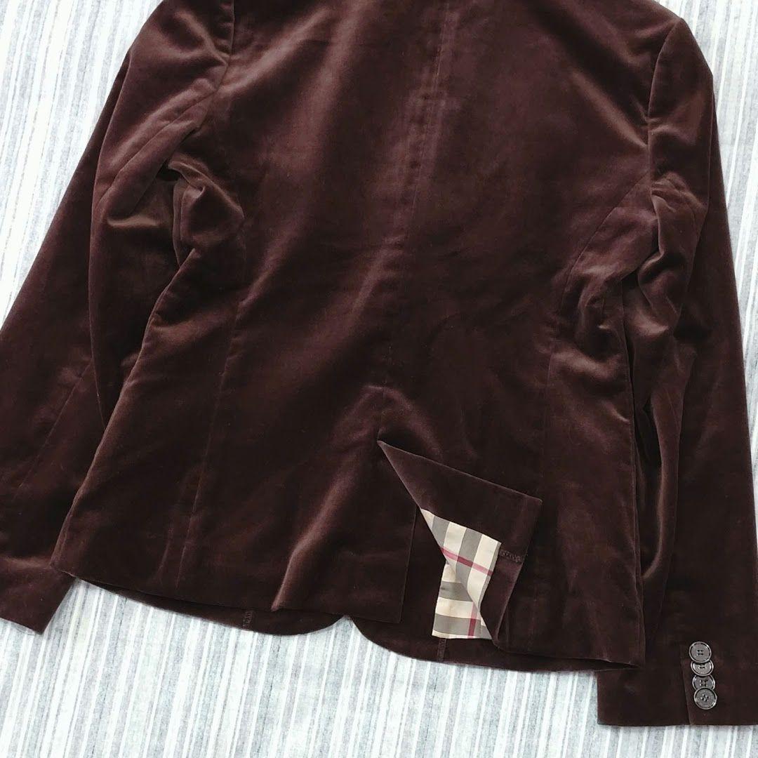 ★極美品★バーバリーブルーレーベル＊裏地チェック柄＊ベロアジャケット＊茶＊38