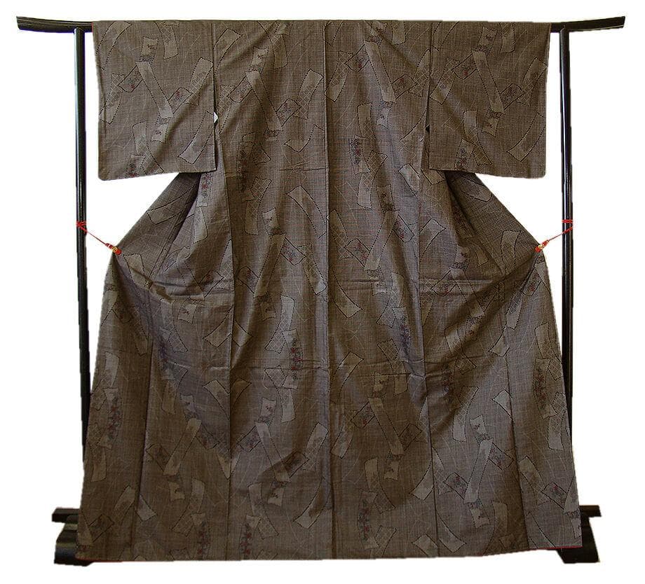 値下げ交渉ＯＫ！Ｌ寸 純泥染 本場奄美大島紬 径横絣 七マルキ 正絹 Ｕ３３４