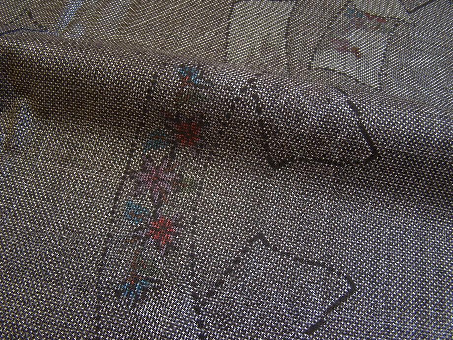 値下げ交渉ＯＫ！Ｌ寸 純泥染 本場奄美大島紬 径横絣 七マルキ 正絹 Ｕ３３４