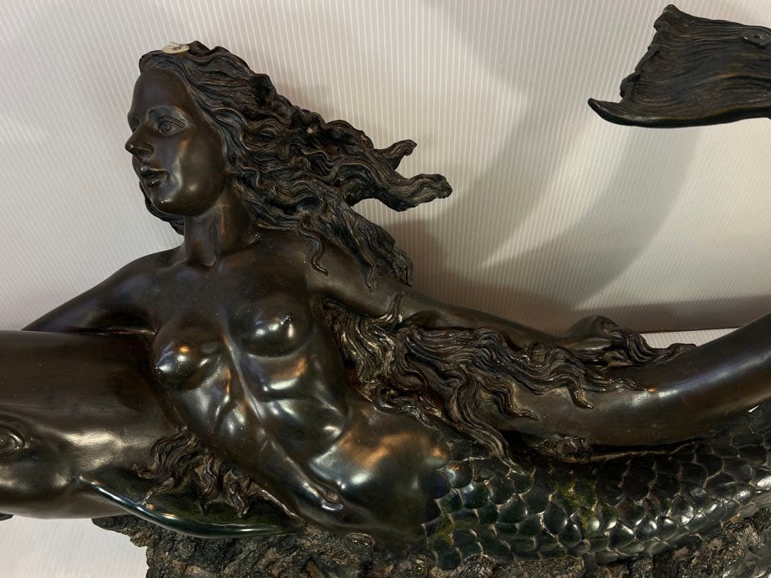 ヴィンテージ マーメイド コーヒーテーブル ガラストップ ブロンズ1980 年代