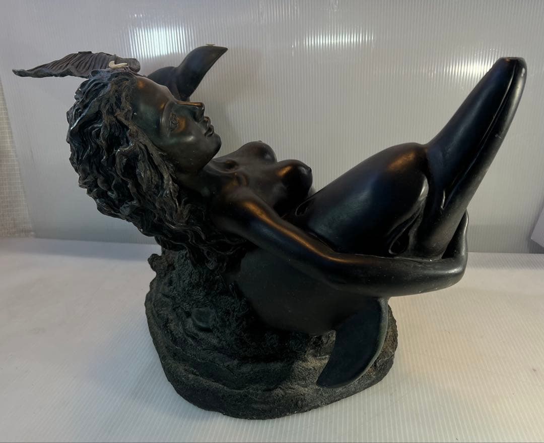 ヴィンテージ マーメイド コーヒーテーブル ガラストップ ブロンズ1980 年代