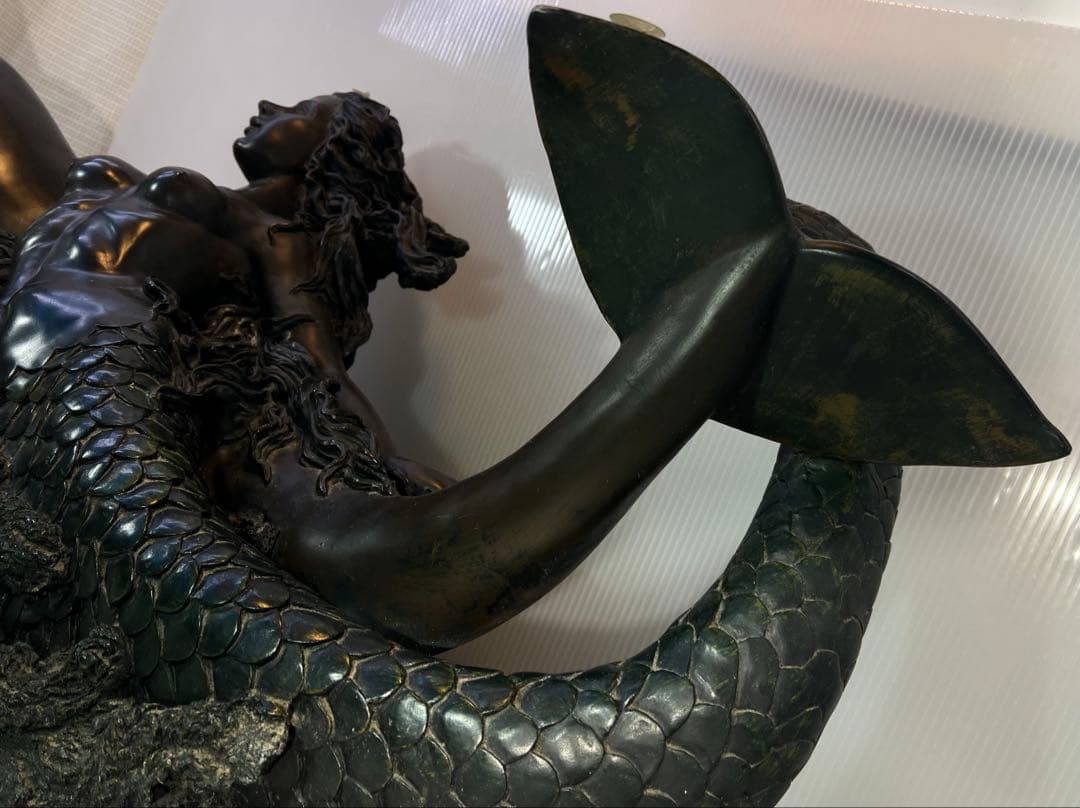 ヴィンテージ マーメイド コーヒーテーブル ガラストップ ブロンズ1980 年代