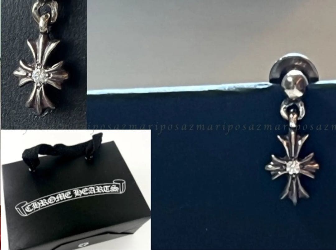 Chrome Hearts CH 両面ダイヤ　クロスピアス(片耳用)