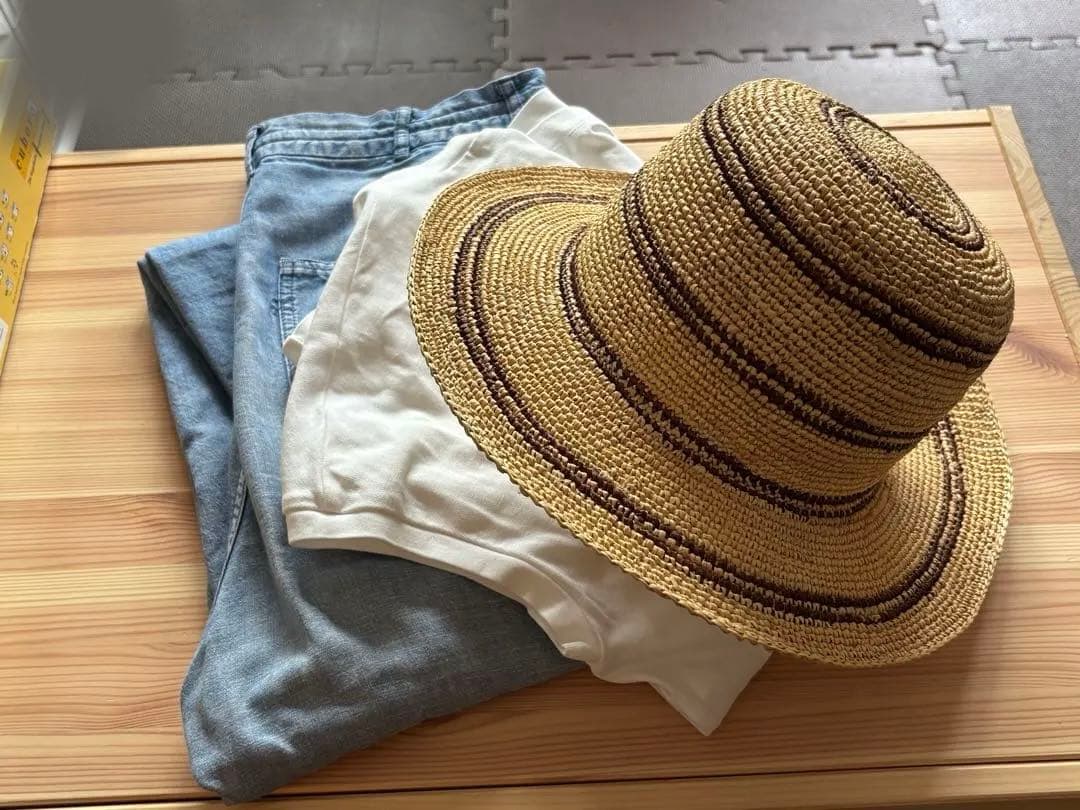 【試着のみ】45rpm ストローハット　麦わら帽子　ナチュラル