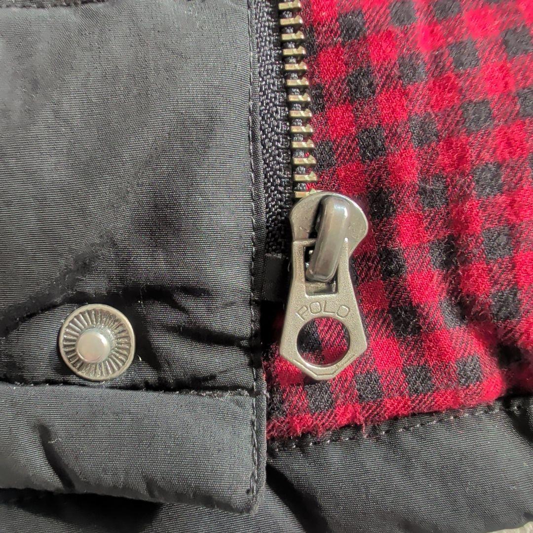 希少 90s ポロラルフローレン ダウンベスト革タグ 裏地ギンガムチェック