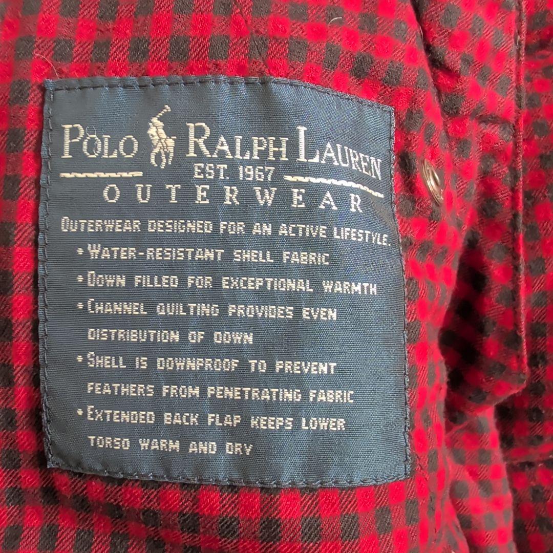 希少 90s ポロラルフローレン ダウンベスト革タグ 裏地ギンガムチェック