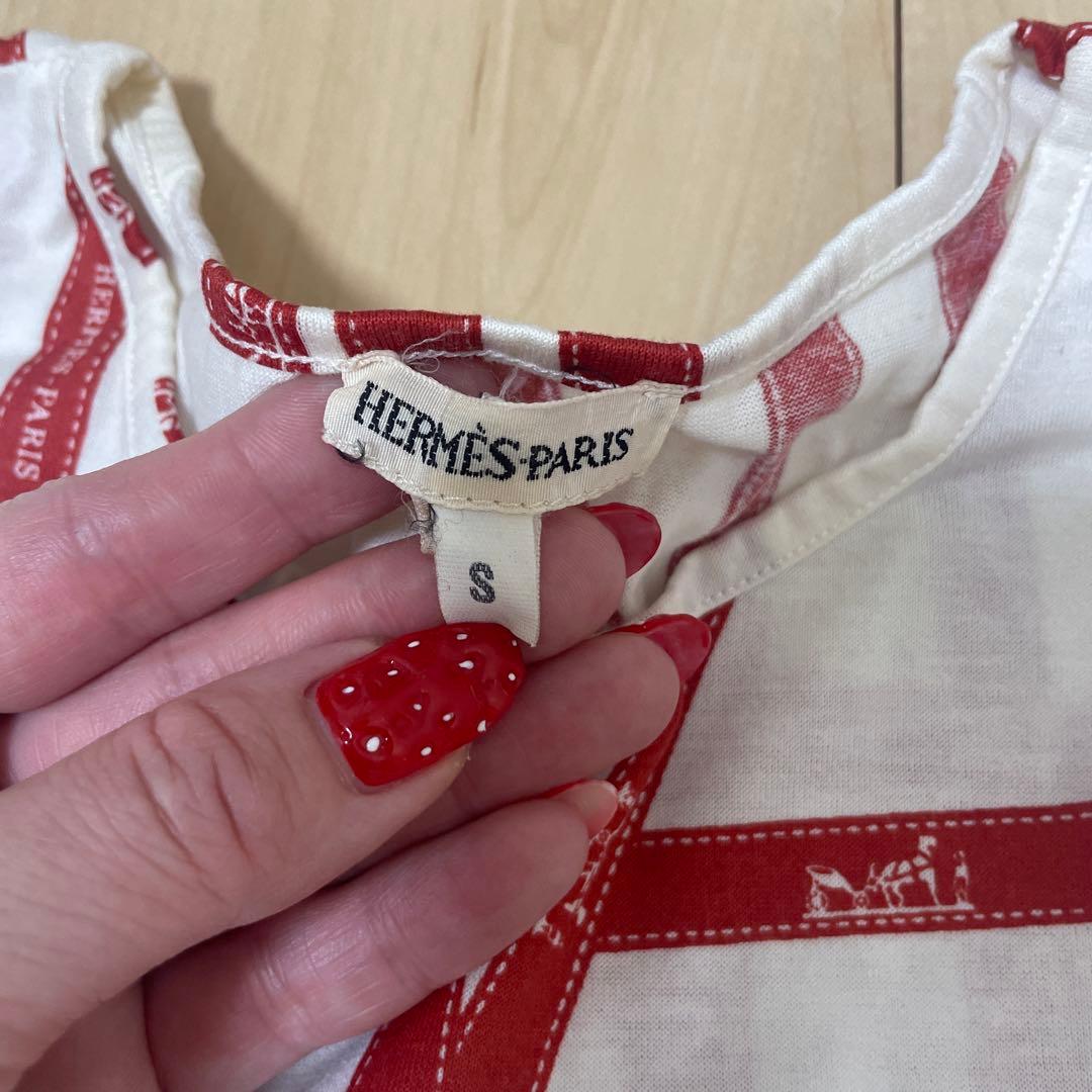 HERMES 赤いストライプ Tシャツ S