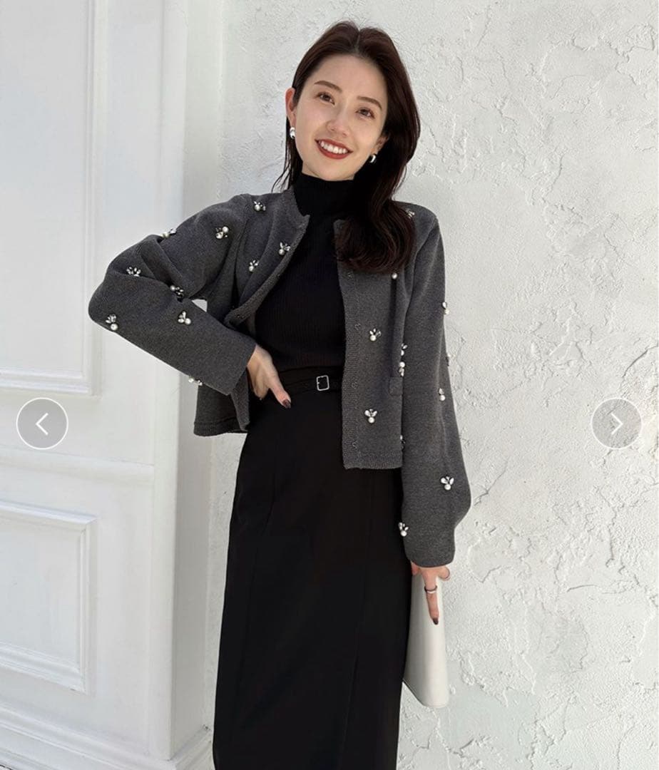 【新品】anuans ビジューニットジャケット　GRY