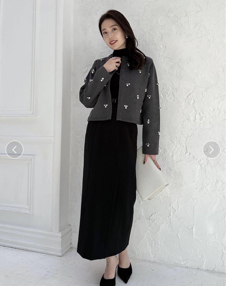 【新品】anuans ビジューニットジャケット　GRY