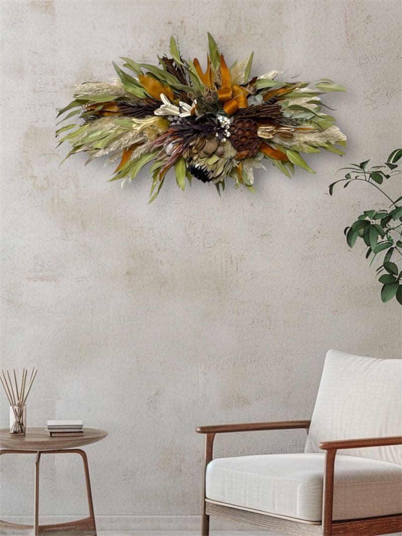 ネイティブフラワー壁掛け 横型オブジェ スワッグ 特大サイズ80㎝