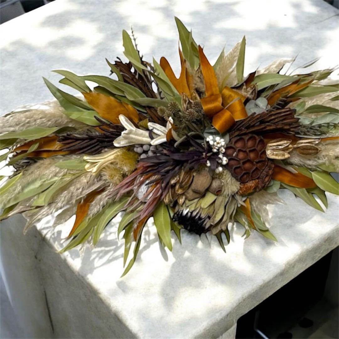 ネイティブフラワー壁掛け 横型オブジェ スワッグ 特大サイズ80㎝