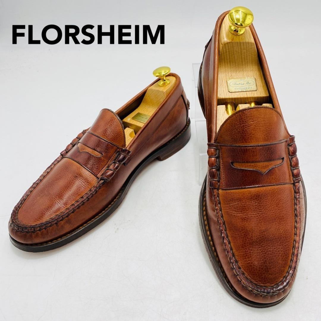 FLORSHEIM ローファー レザー シボ革 7 ブラウン メンズ