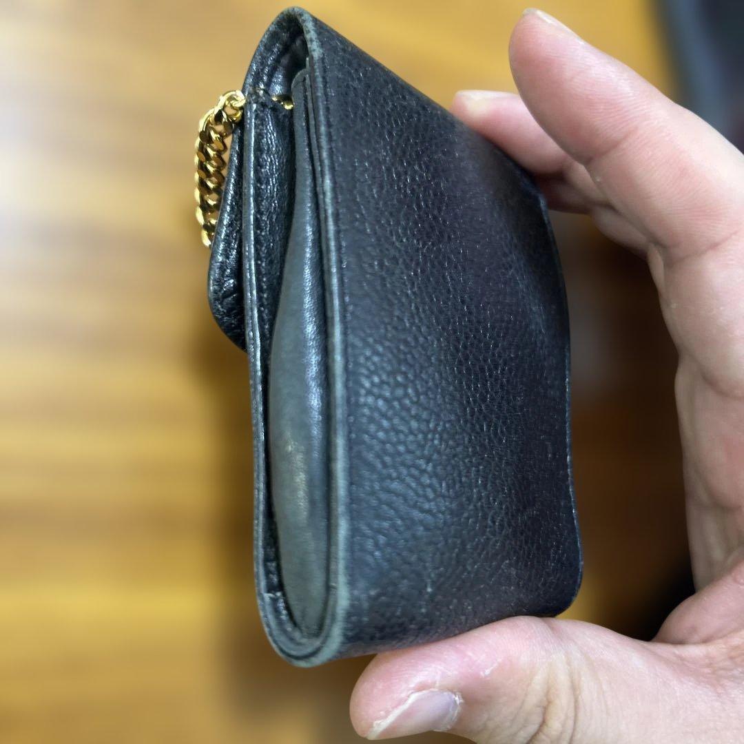 く*き様 CHANEL ブラックレザーポーチ チェーン付き
